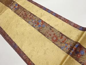 縞に草花模様織出し袋帯